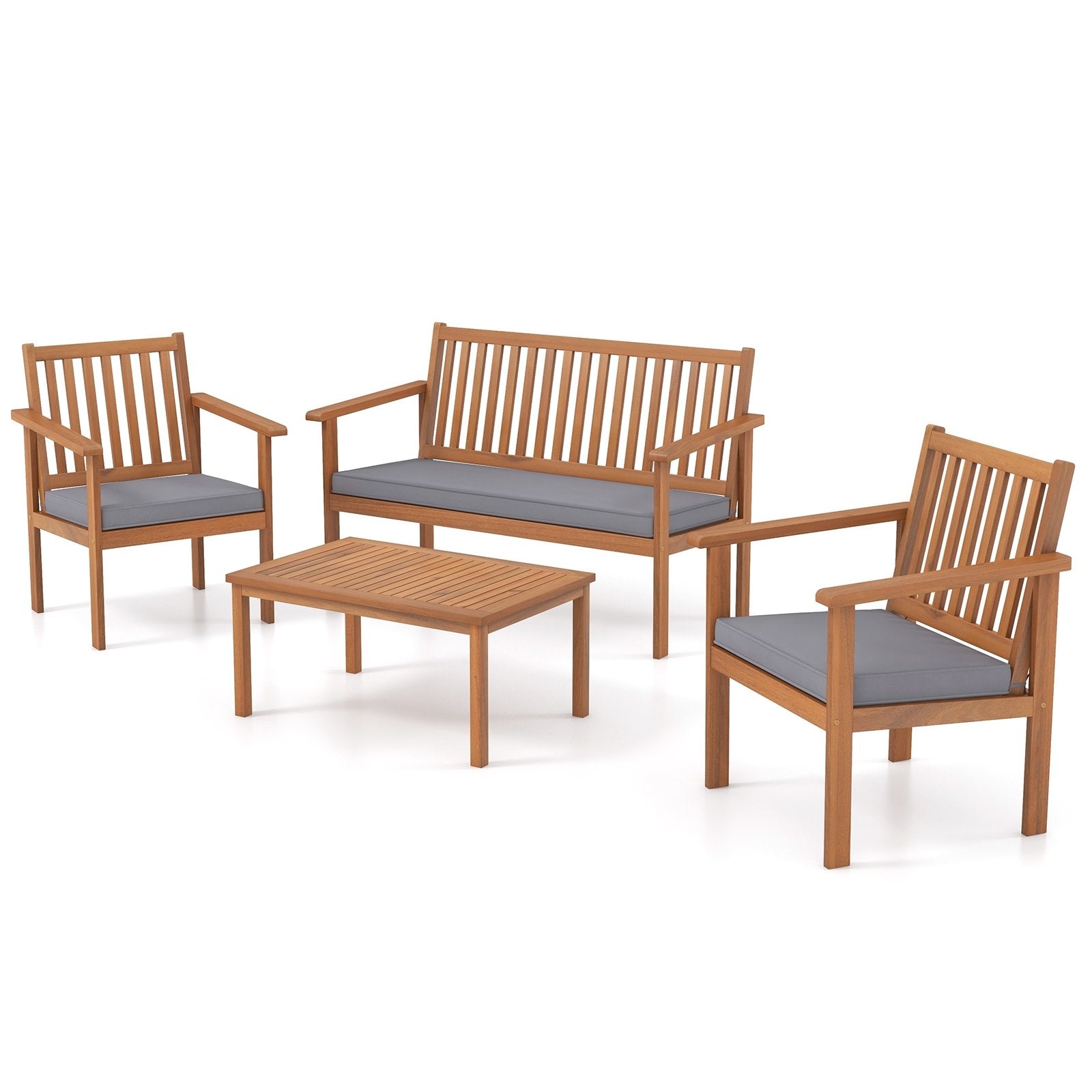 4 Piece Patio Wood Furniture Set Acacia Wood Sofa Set with Loveseat, Gray Patio Conversation Sets   at Gallery Canada