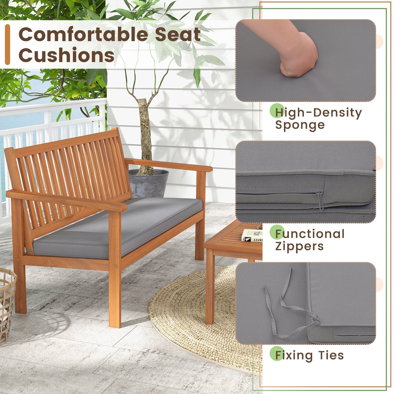 4 Piece Patio Wood Furniture Set Acacia Wood Sofa Set with Loveseat, Gray Patio Conversation Sets   at Gallery Canada