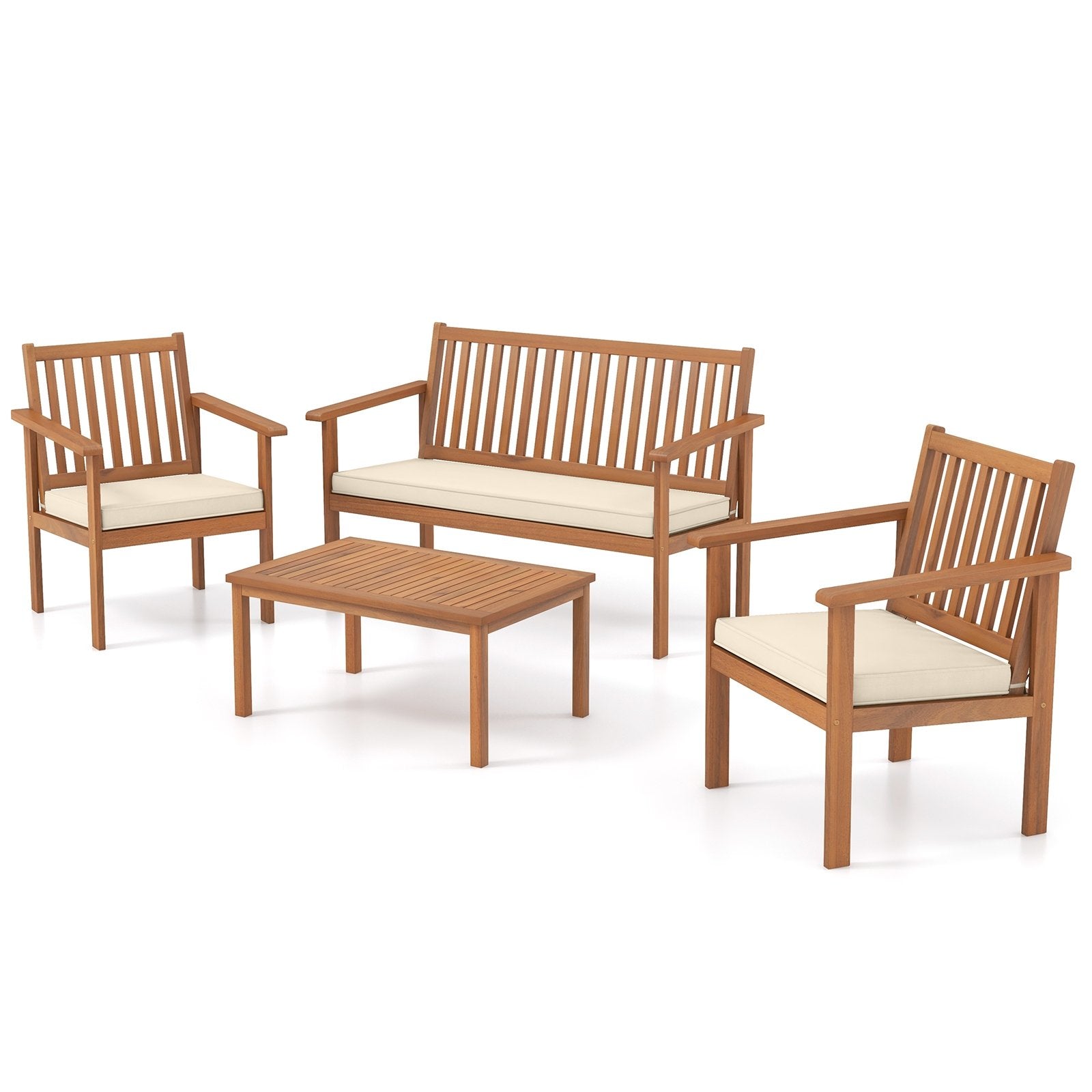 4 Piece Patio Wood Furniture Set Acacia Wood Sofa Set with Loveseat, Off White Patio Conversation Sets   at Gallery Canada