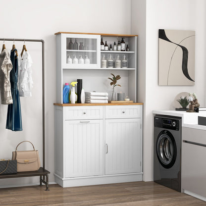 Double Tilt Out Trash Cabinet with Hutch and Rubber Wood Countertop, White Sideboards Cabinets & Buffets   at Gallery Canada