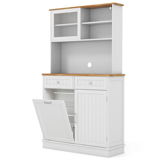 Double Tilt Out Trash Cabinet with Hutch and Rubber Wood Countertop, White - Gallery Canada