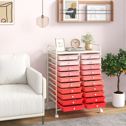 20 Drawers Rolling Storage Cart Studio Organizer, Gradient Pink