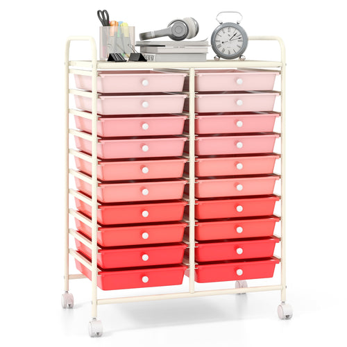 20 Drawers Rolling Storage Cart Studio Organizer, Gradient Pink