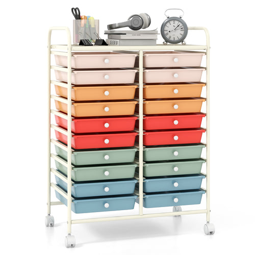 20 Drawers Rolling Storage Cart Studio Organizer, Deep Multicolor