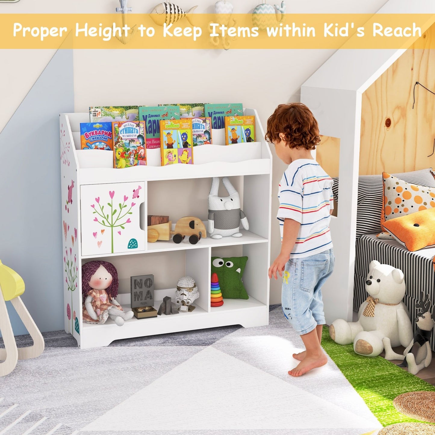 Kids Toy Storage Organizer with Book Shelf and Storage Cabinet, White Kids Storage   at Gallery Canada