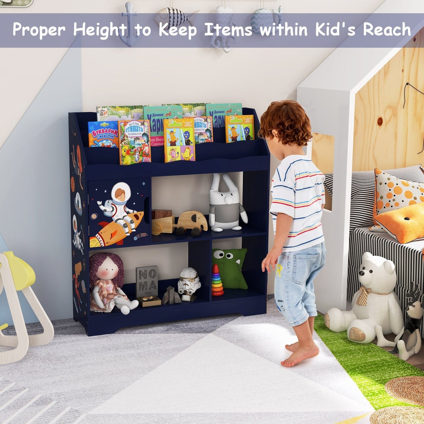 Kids Toy Storage Organizer with Book Shelf and Storage Cabinet, Navy Kids Storage   at Gallery Canada