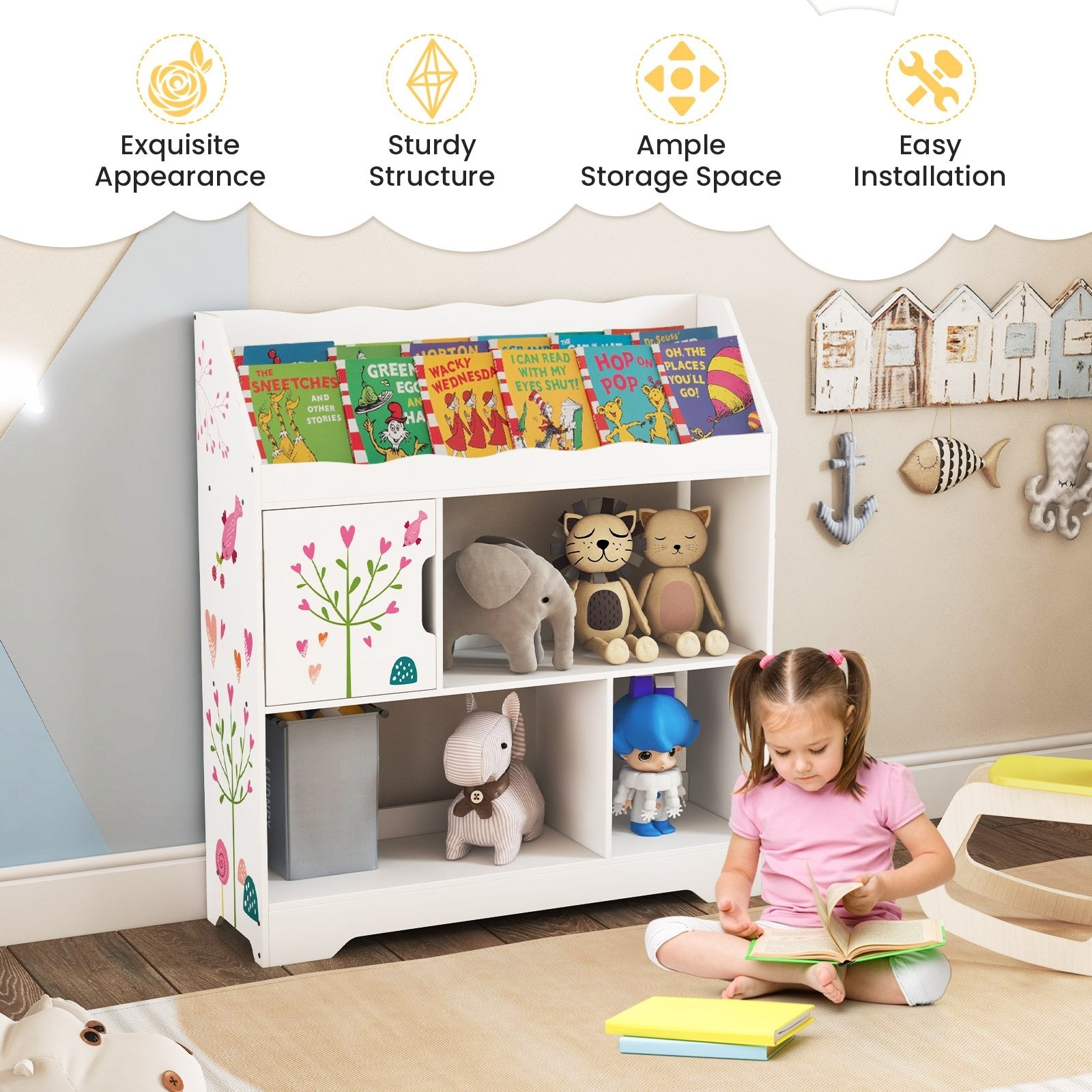 Kids Toy Storage Organizer with Book Shelf and Storage Cabinet, White Kids Storage   at Gallery Canada