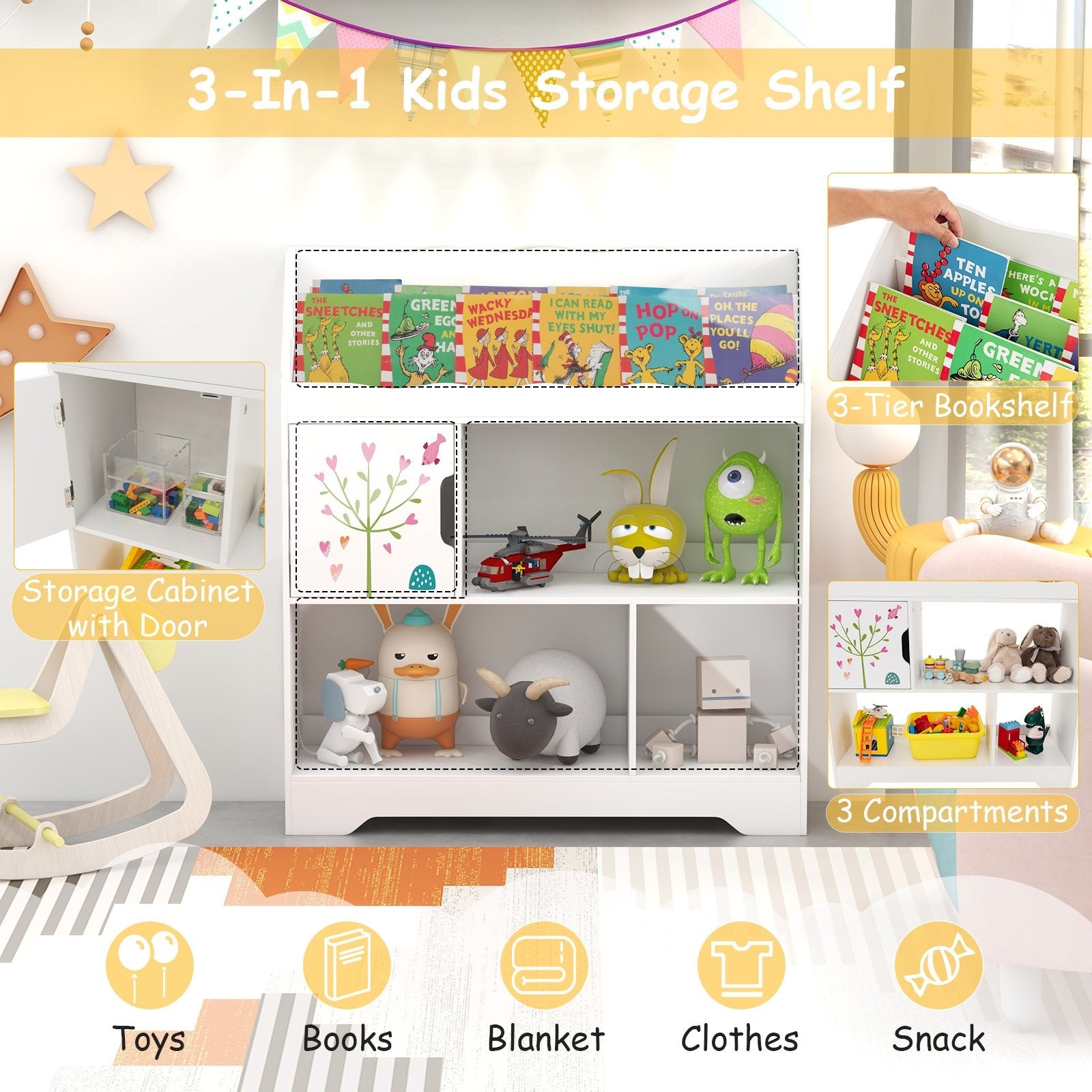 Kids Toy Storage Organizer with Book Shelf and Storage Cabinet, White Kids Storage   at Gallery Canada