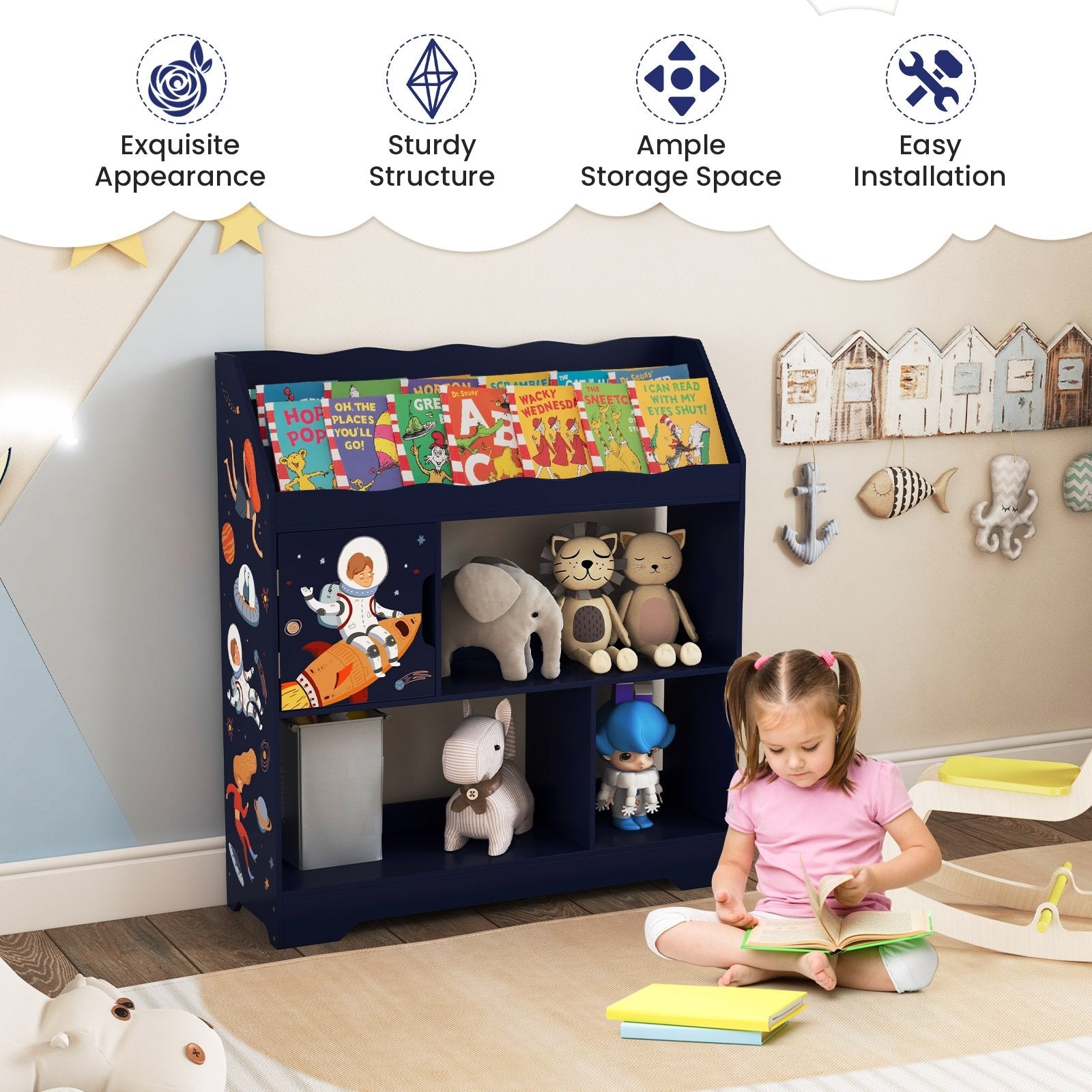 Kids Toy Storage Organizer with Book Shelf and Storage Cabinet, Navy Kids Storage   at Gallery Canada