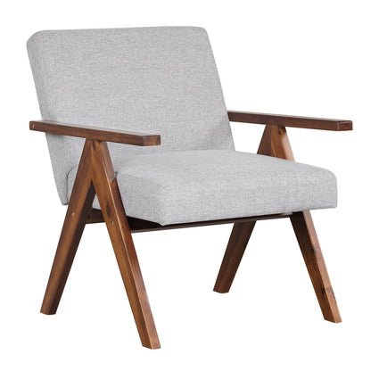 Modern Accent Chair Linen Fabric Armchair with Solid Acacia Wood Frame, Gray Accent Chairs   at Gallery Canada