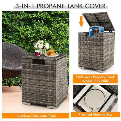 32 x 20 Inch Propane Rattan Fire Pit Table Set with Side Table Tank and Cover, Gray Fire Pit Tables   at Gallery Canada