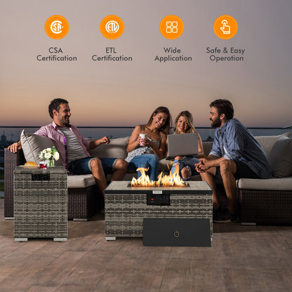 32 x 20 Inch Propane Rattan Fire Pit Table Set with Side Table Tank and Cover, Gray Fire Pit Tables   at Gallery Canada