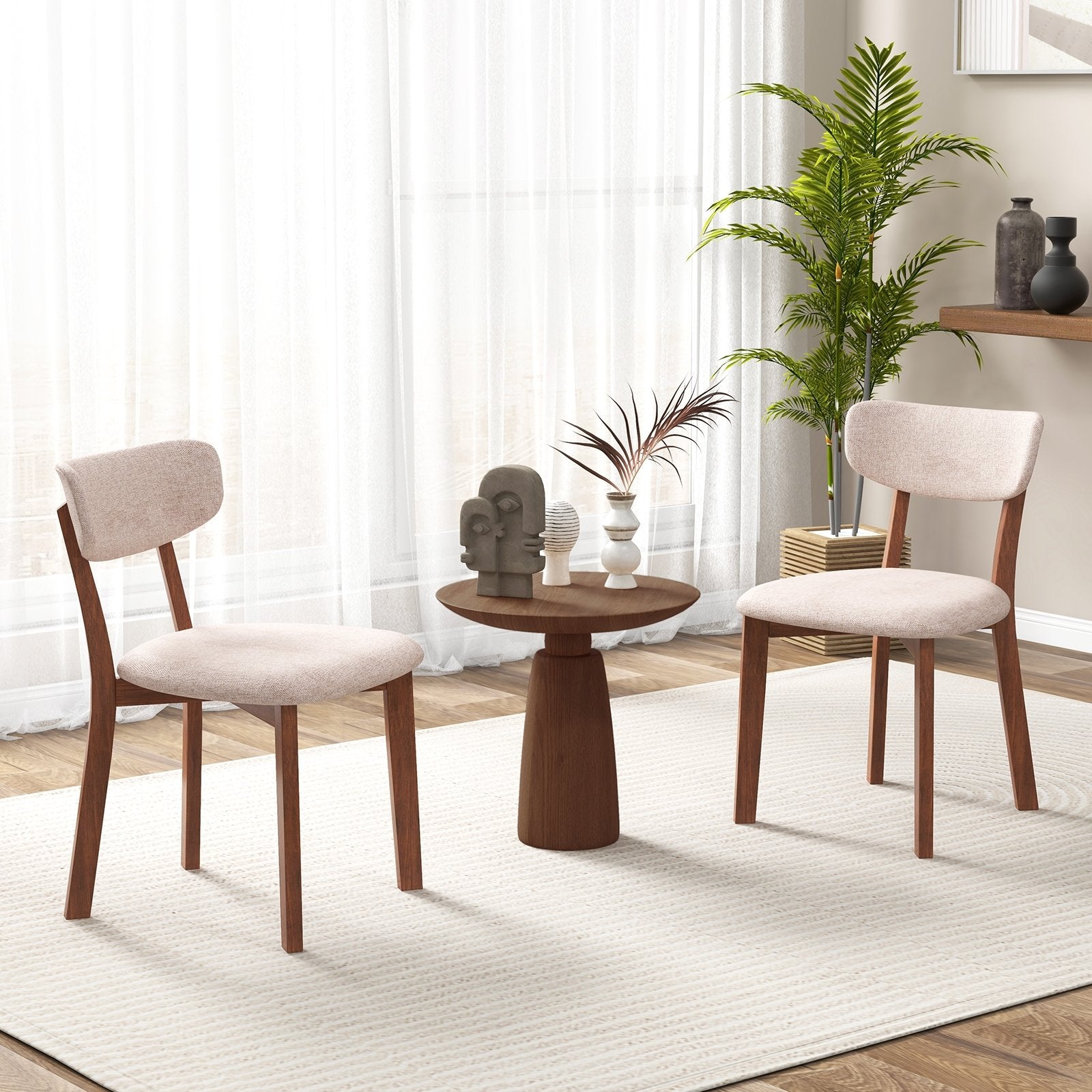 Dining Chairs Set of 2 Upholstered Mid-Back Chairs with Solid Rubber Wood Frame, Beige Dining Chairs   at Gallery Canada