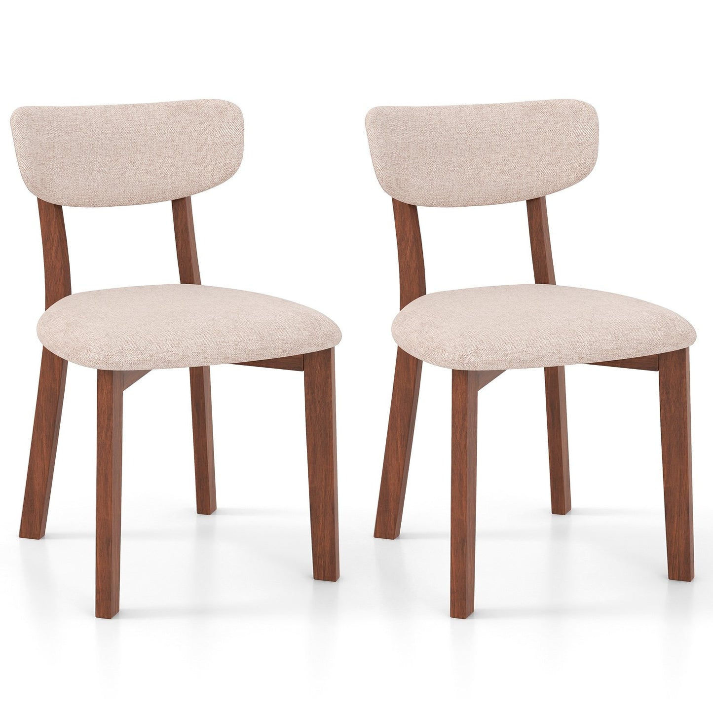 Dining Chairs Set of 2 Upholstered Mid-Back Chairs with Solid Rubber Wood Frame, Beige Dining Chairs   at Gallery Canada