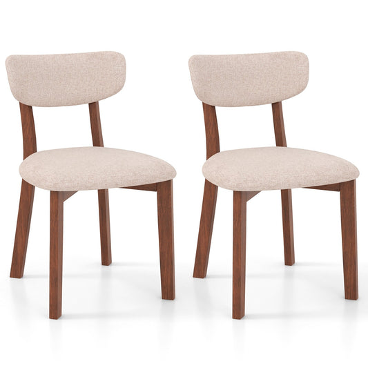 Dining Chairs Set of 2 Upholstered Mid-Back Chairs with Solid Rubber Wood Frame, Beige - Gallery Canada