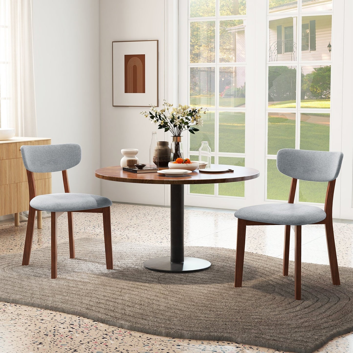 Dining Chairs Set of 2 Upholstered Mid-Back Chairs with Solid Rubber Wood Frame, Gray Dining Chairs   at Gallery Canada