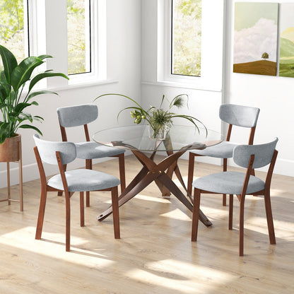 Dining Chairs Set of 2 Upholstered Mid-Back Chairs with Solid Rubber Wood Frame, Gray Dining Chairs   at Gallery Canada