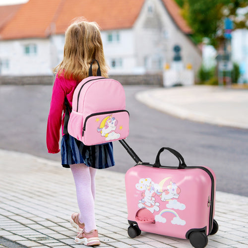 2 Pieces Kid Luggage Set with Spinner Wheels and Aluminum Handle, Pink