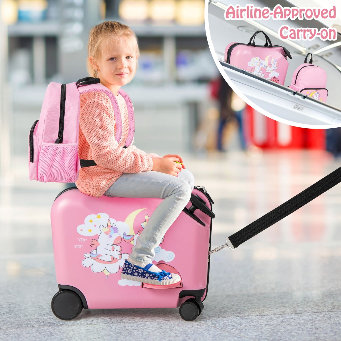 2 Pieces Kid Luggage Set with Spinner Wheels and Aluminum Handle, Pink Kids Luggage   at Gallery Canada