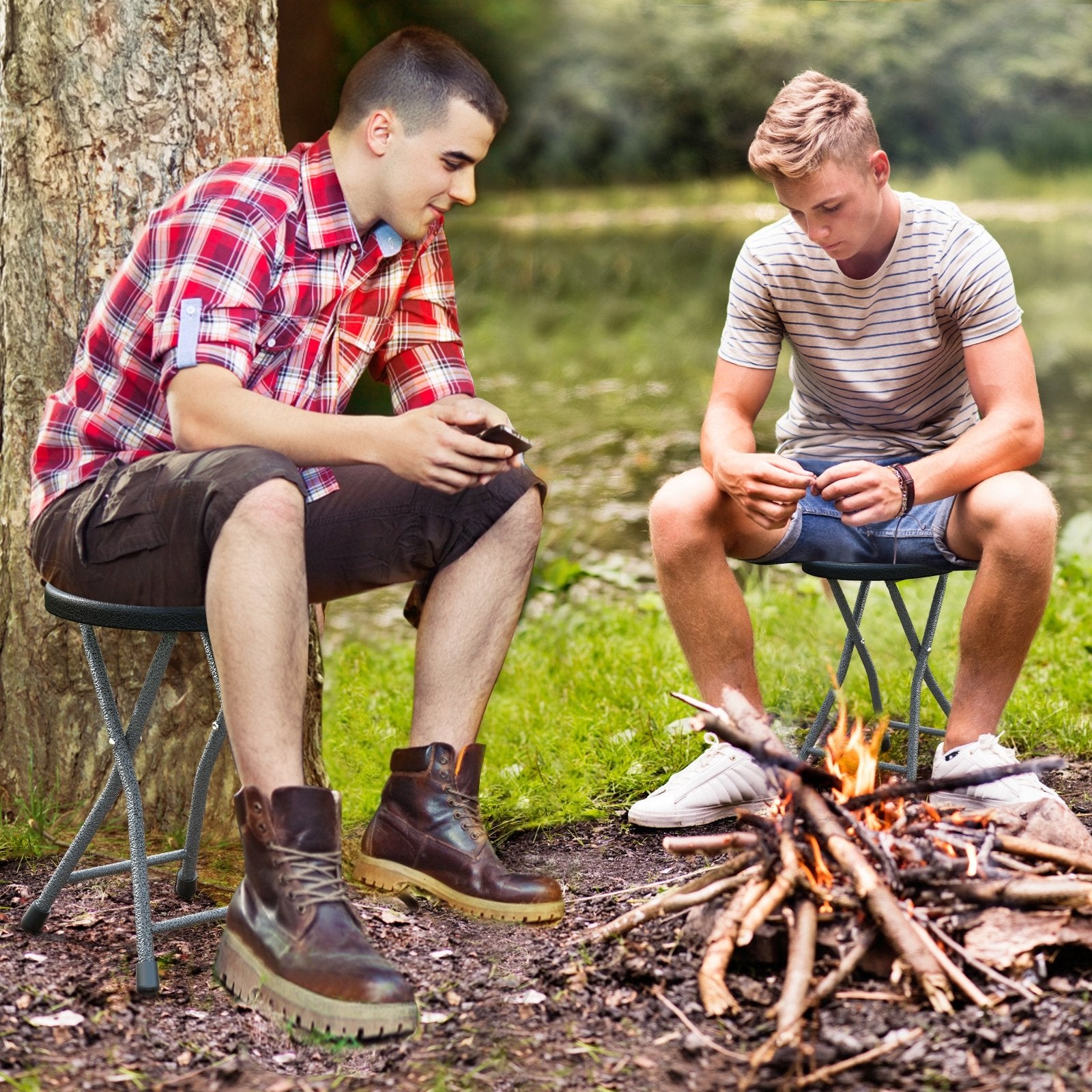 Folding Stool with Built-in Handle for Adults-2 Pieces Camping Furniture   at Gallery Canada