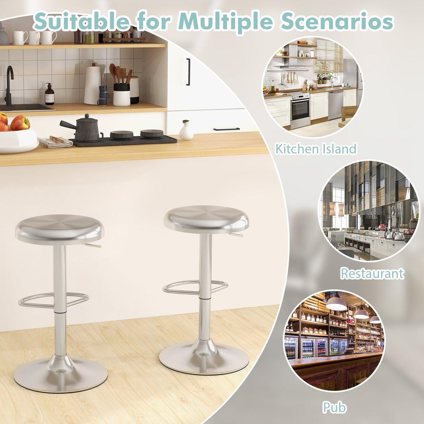 Modern Swivel Adjustable Height Bar Stool with Footrest-2 Pieces Bar Stools   at Gallery Canada