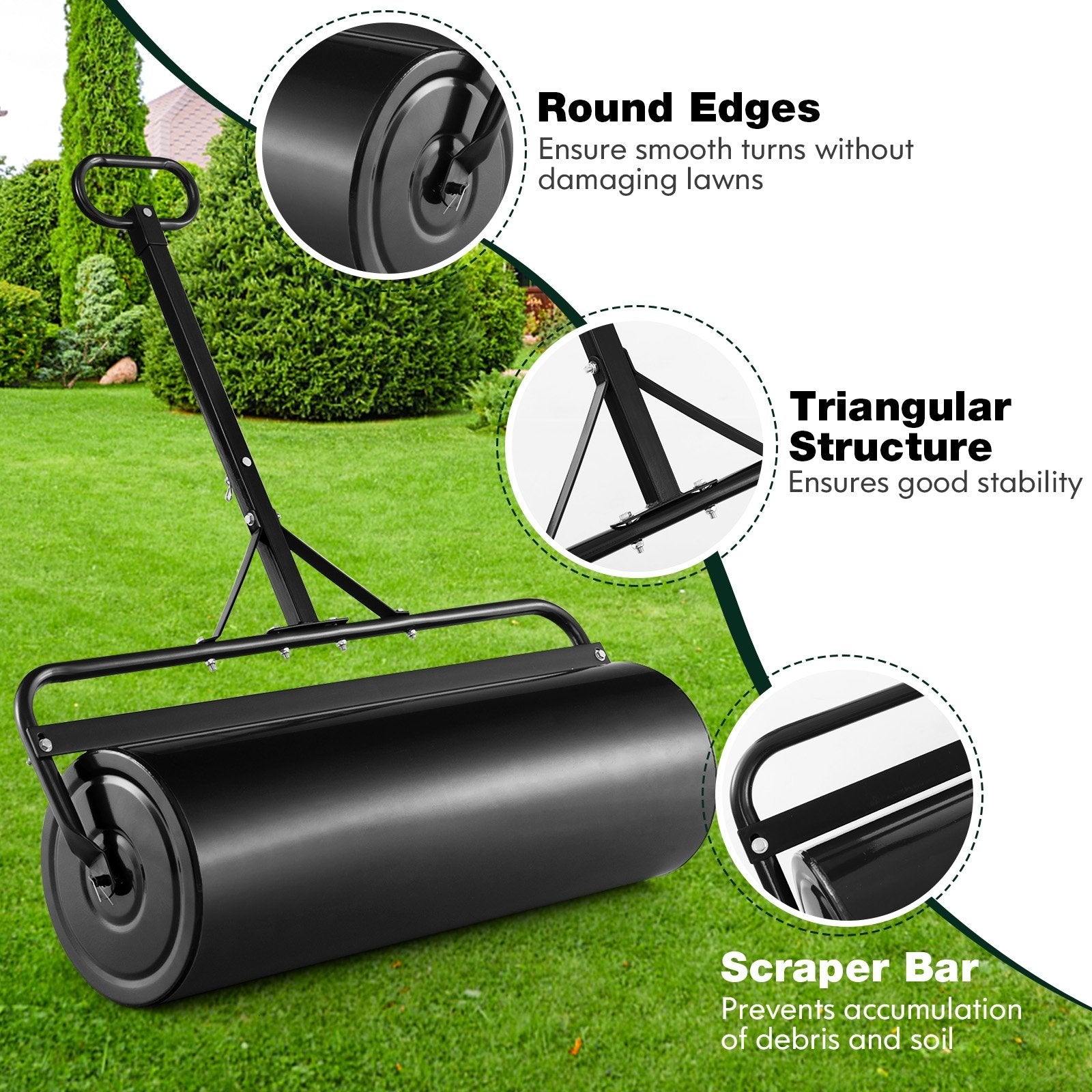 39 Inch Wide Push/Tow Lawn Roller, Black Lawn Care Tools   at Gallery Canada