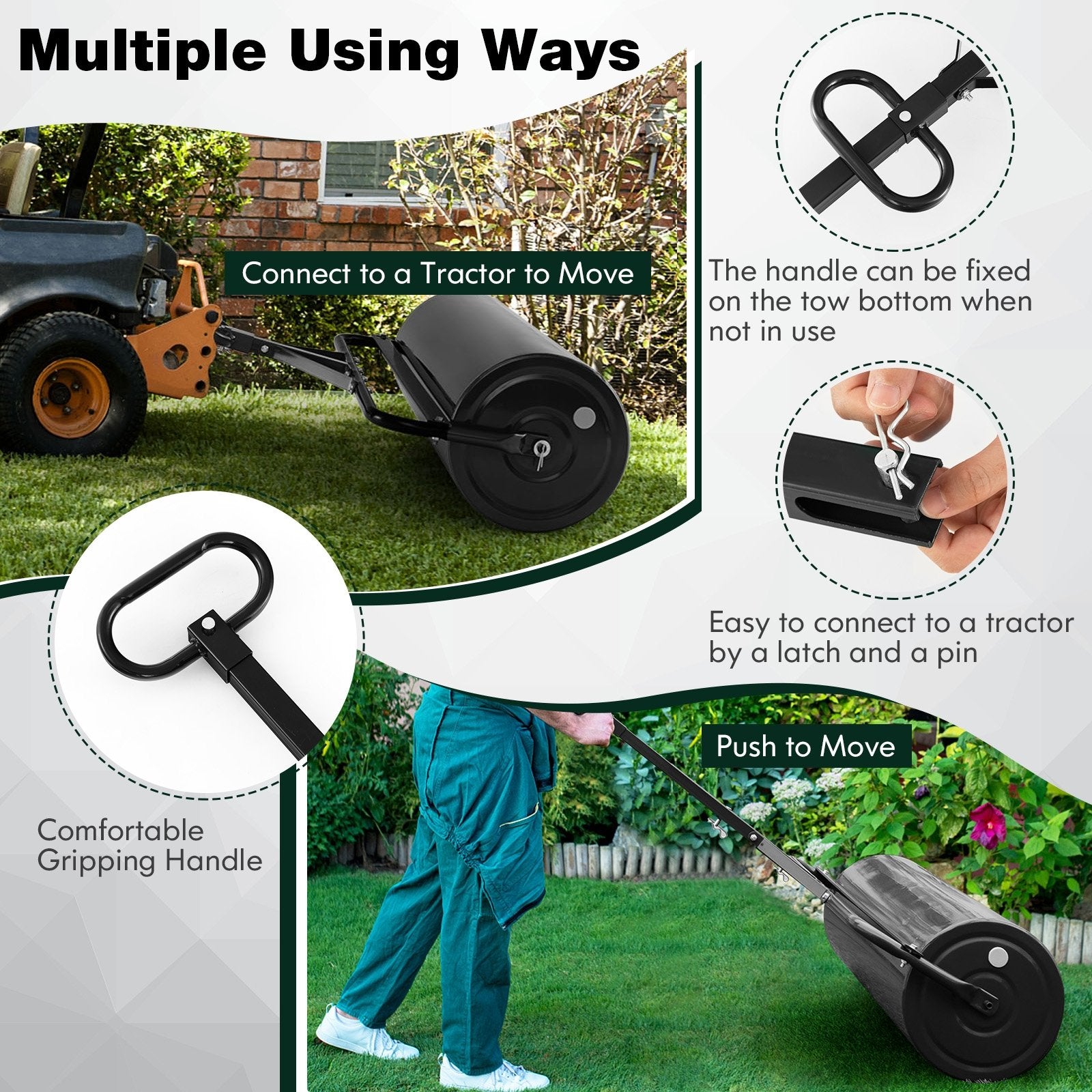 39 Inch Wide Push/Tow Lawn Roller, Black Lawn Care Tools   at Gallery Canada