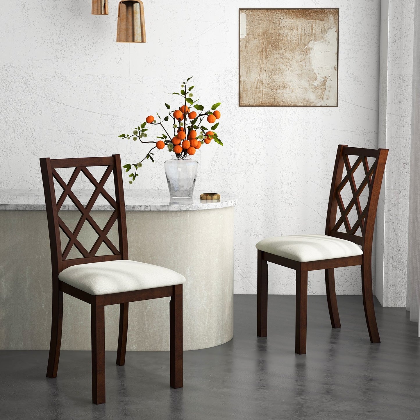 Dining Chair Set of 2 Wood Kitchen Chairs with Upholstered Seat Cushion and Rubber Wood Legs, Brown Dining Chairs   at Gallery Canada