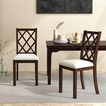 Dining Chair Set of 2 Wood Kitchen Chairs with Upholstered Seat Cushion and Rubber Wood Legs, Brown Dining Chairs   at Gallery Canada