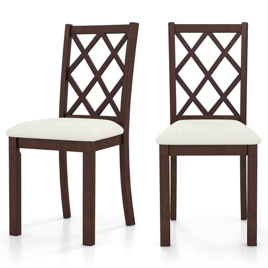 Dining Chair Set of 2 Wood Kitchen Chairs with Upholstered Seat Cushion and Rubber Wood Legs, Brown - Gallery Canada