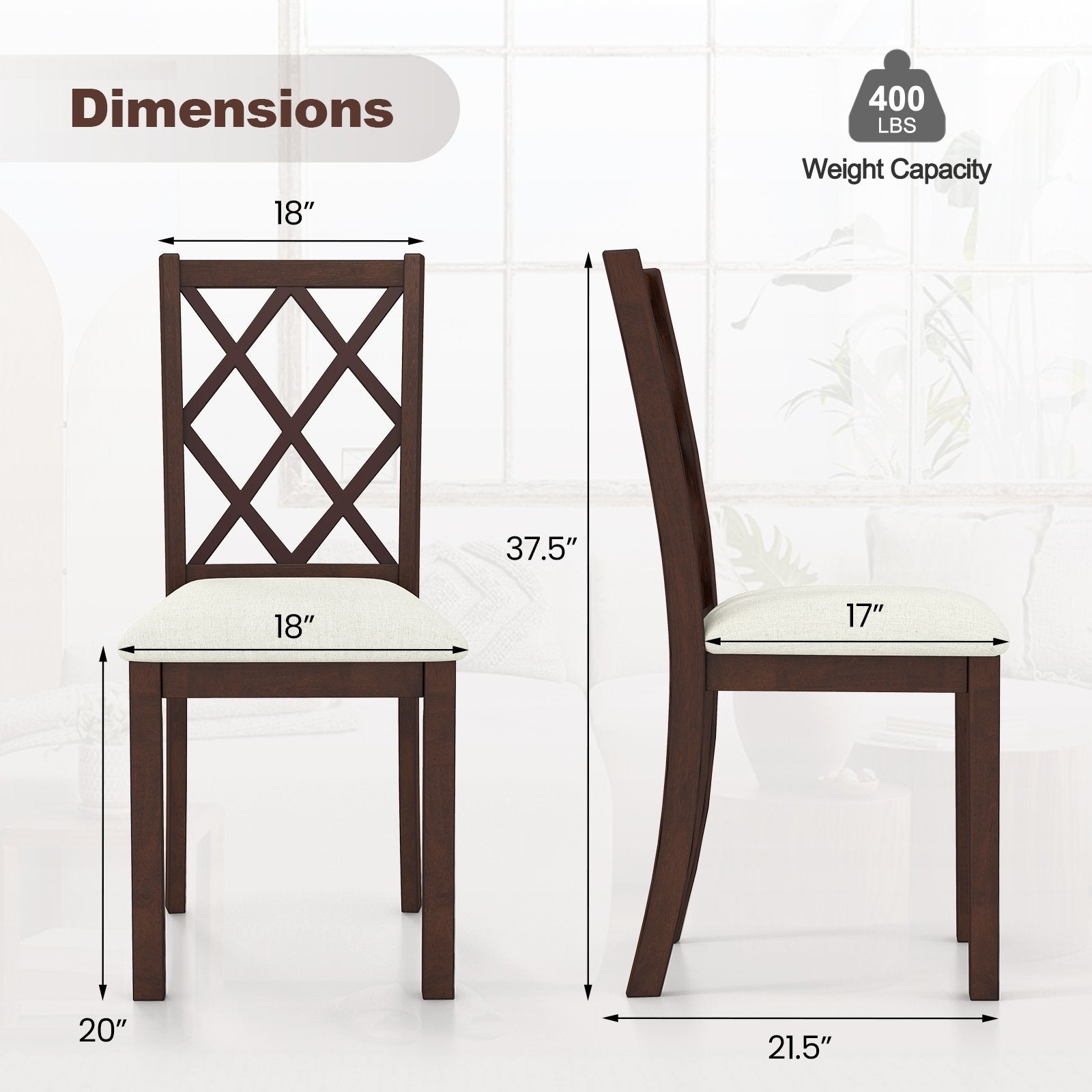 Dining Chair Set of 2 Wood Kitchen Chairs with Upholstered Seat Cushion and Rubber Wood Legs, Brown Dining Chairs   at Gallery Canada