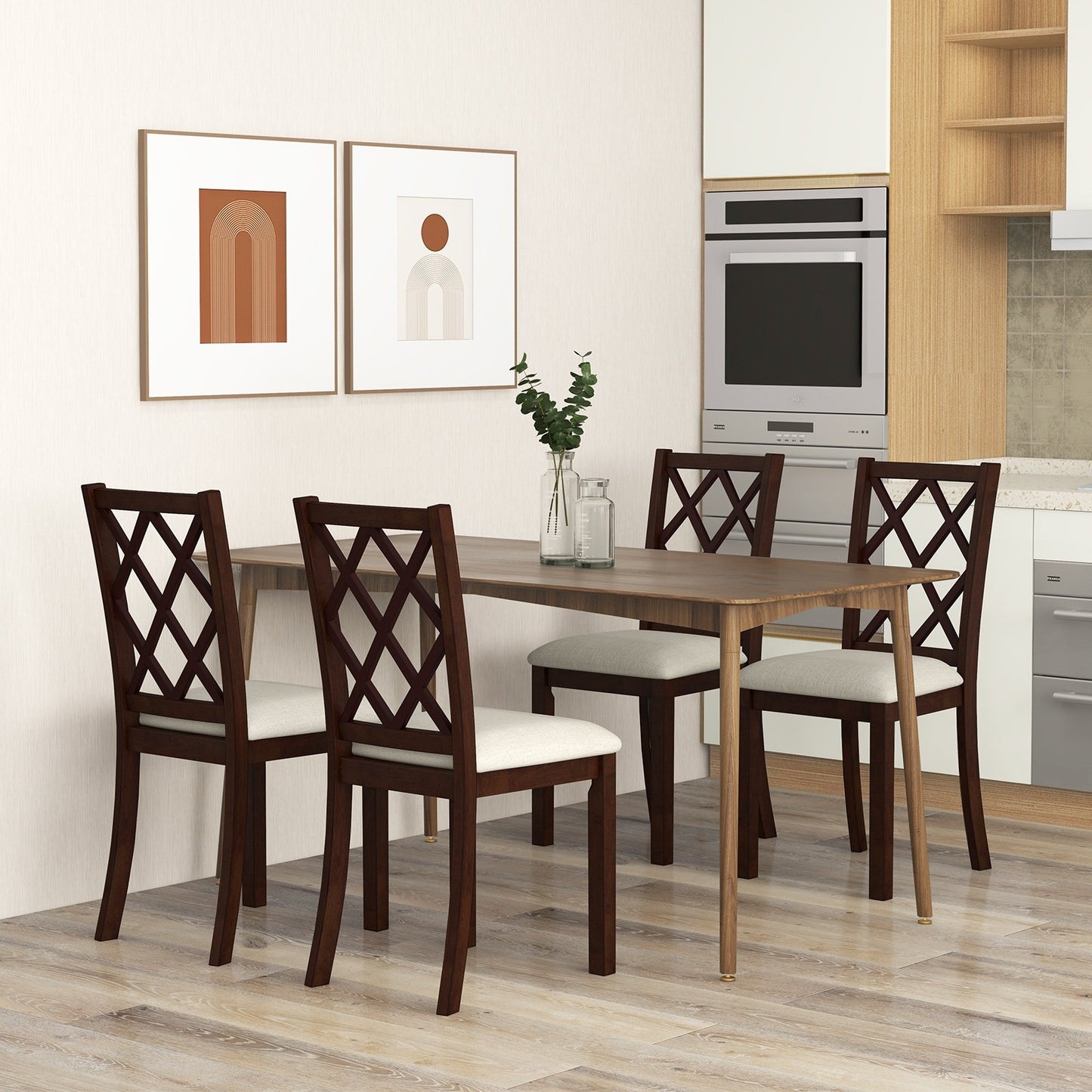 Dining Chair Set of 2 Wood Kitchen Chairs with Upholstered Seat Cushion and Rubber Wood Legs, Brown Dining Chairs   at Gallery Canada