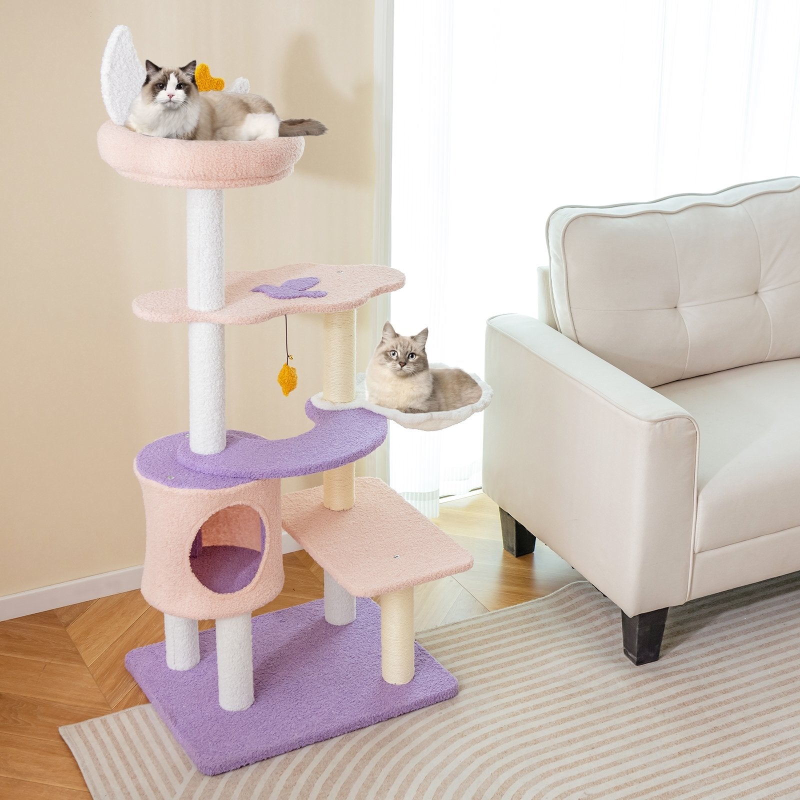 Multi-level Cat Tower with Sisal Covered Scratching Posts-S, Purple Cat Trees Condos & Scratchers   at Gallery Canada