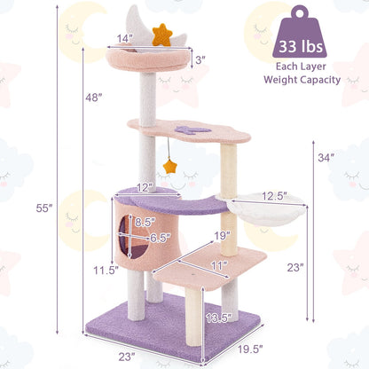 Multi-level Cat Tower with Sisal Covered Scratching Posts-S, Purple Cat Trees Condos & Scratchers   at Gallery Canada