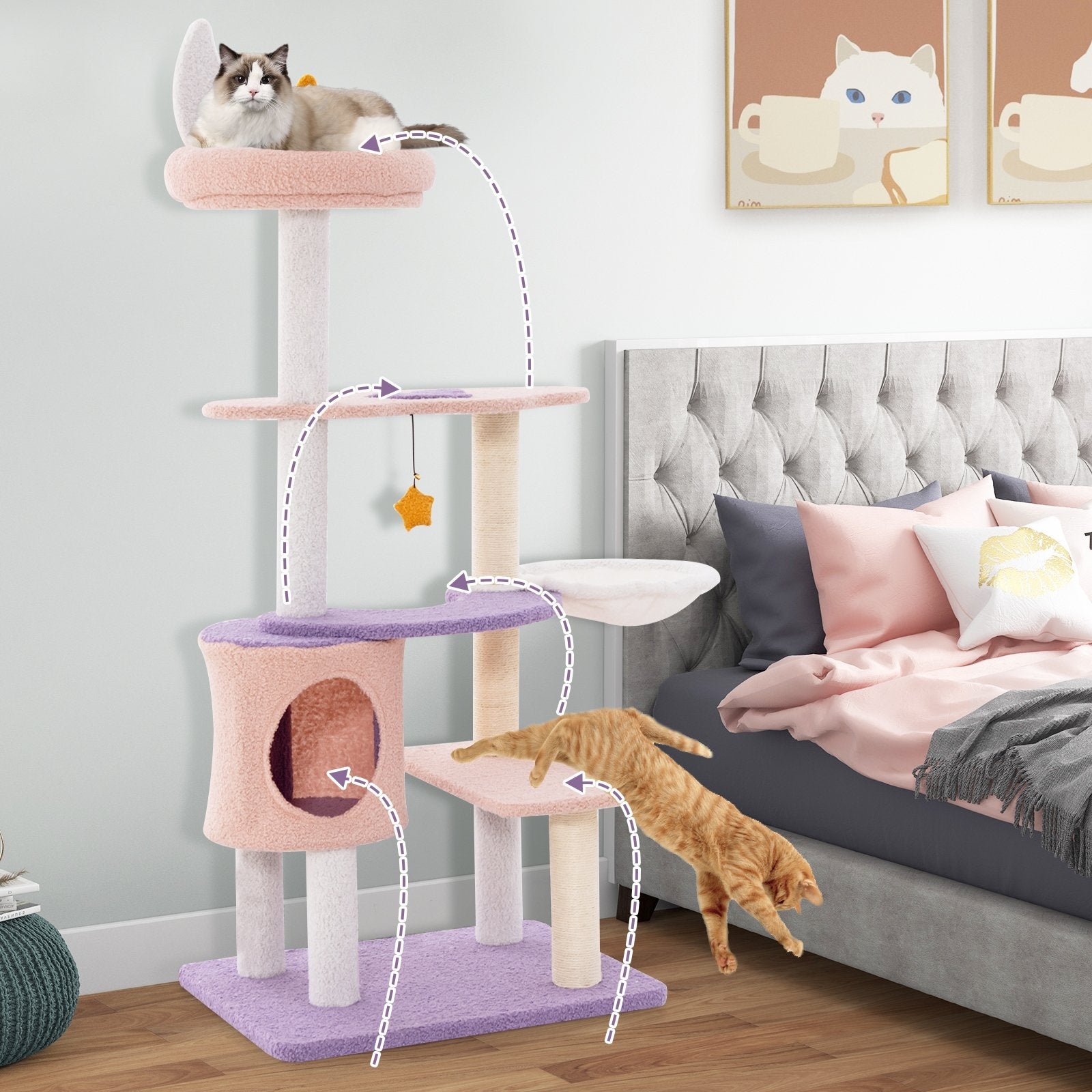 Multi-level Cat Tower with Sisal Covered Scratching Posts-S, Purple Cat Trees Condos & Scratchers   at Gallery Canada