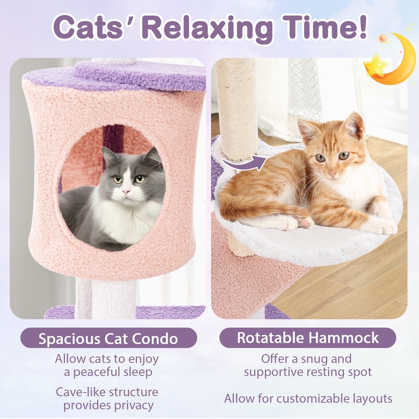 Multi-level Cat Tower with Sisal Covered Scratching Posts-S, Purple Cat Trees Condos & Scratchers   at Gallery Canada