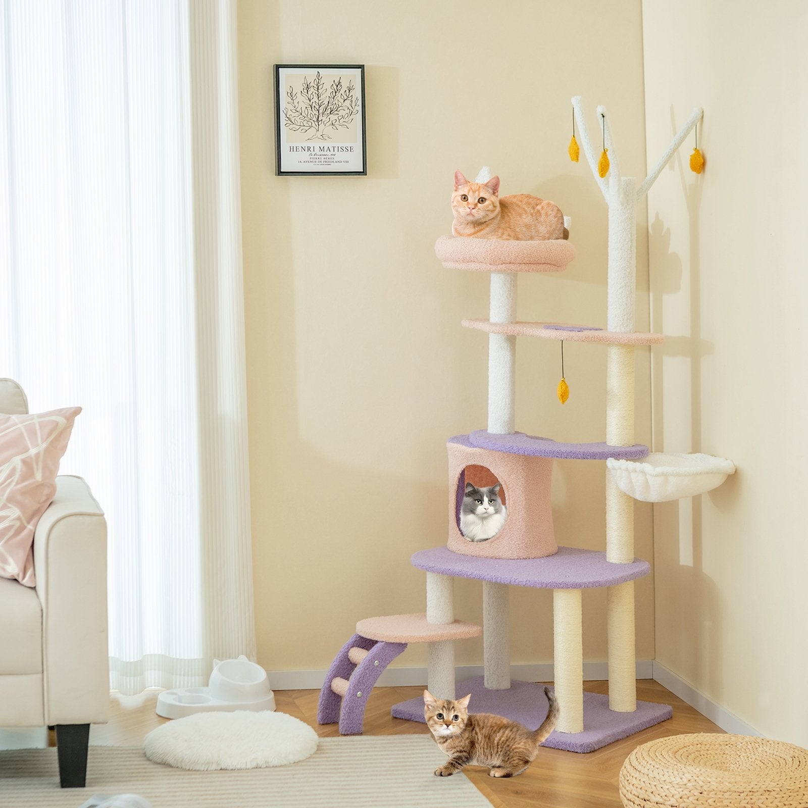 Multi-level Cat Tower with Sisal Covered Scratching Posts-M, Purple Cat Trees Condos & Scratchers   at Gallery Canada