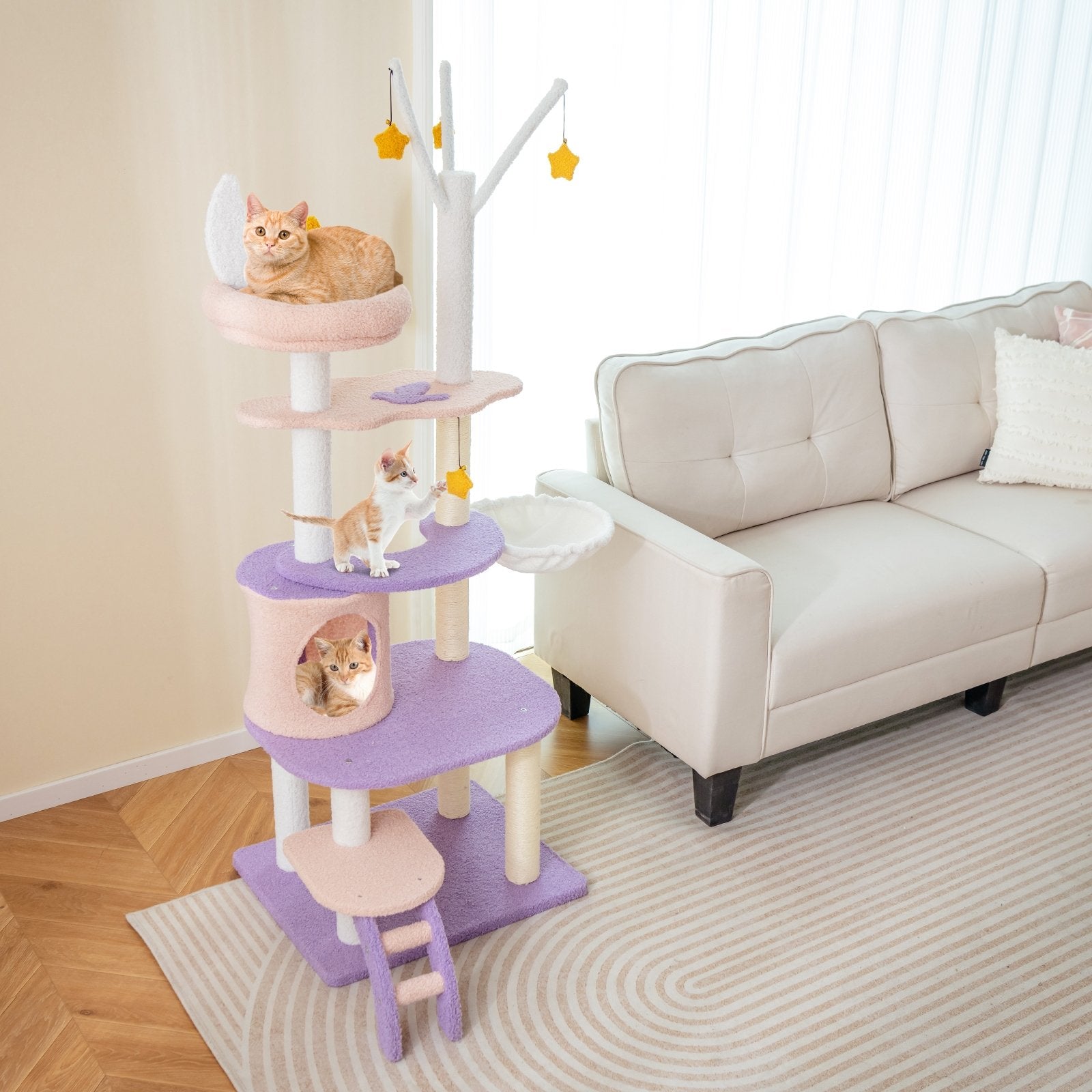 Multi-level Cat Tower with Sisal Covered Scratching Posts-M, Purple Cat Trees Condos & Scratchers   at Gallery Canada