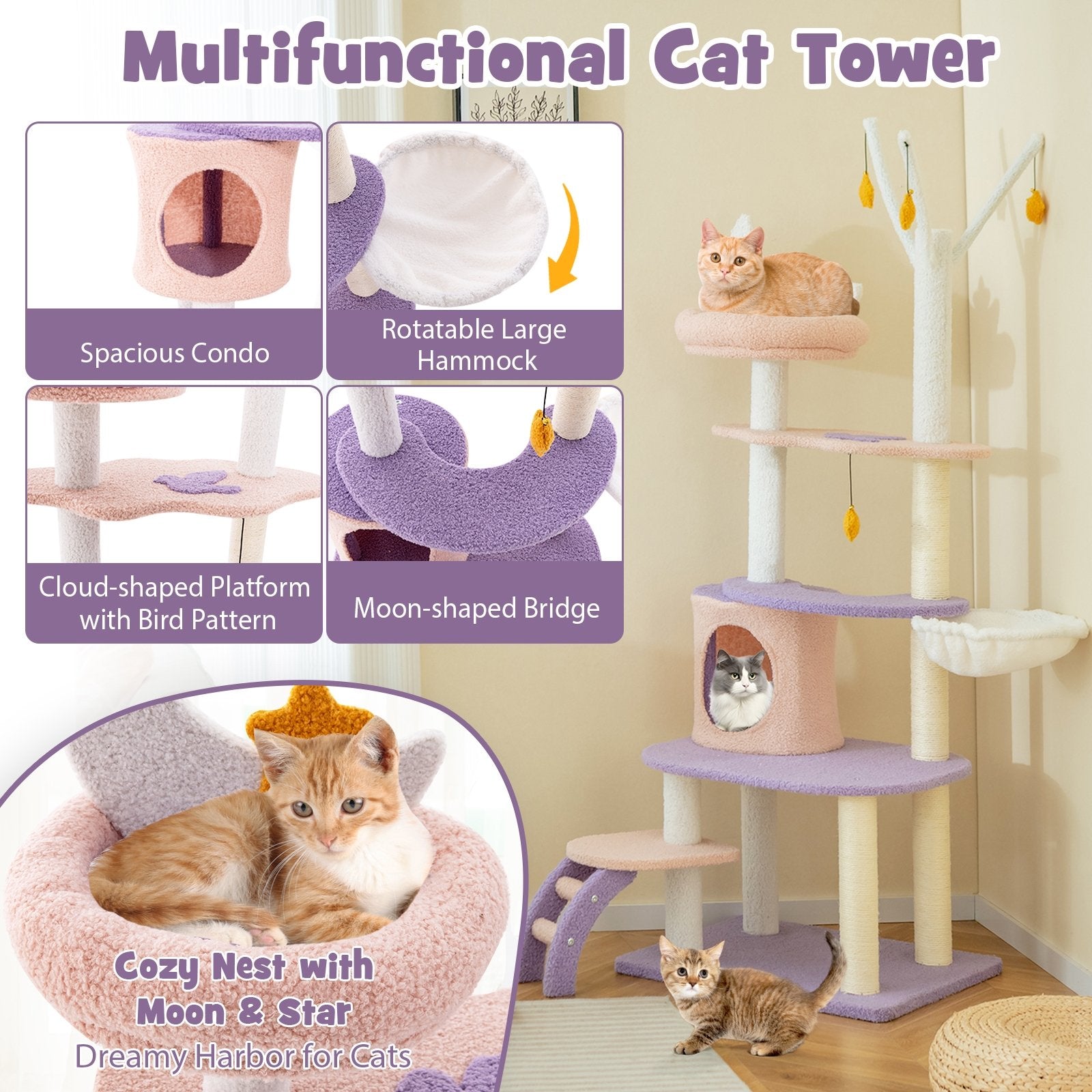 Multi-level Cat Tower with Sisal Covered Scratching Posts-M, Purple Cat Trees Condos & Scratchers   at Gallery Canada