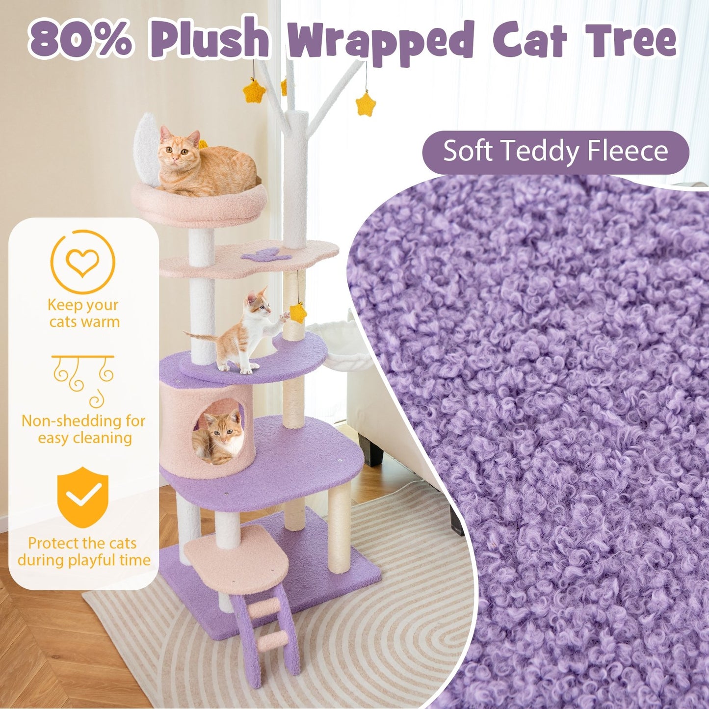 Multi-level Cat Tower with Sisal Covered Scratching Posts-M, Purple Cat Trees Condos & Scratchers   at Gallery Canada