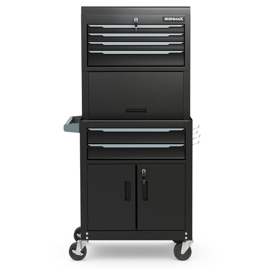 3-in-1 6-Drawer Rolling Tool Chest Storage Cabinet with Universal Wheels and Hooks, Black Garages   at Gallery Canada