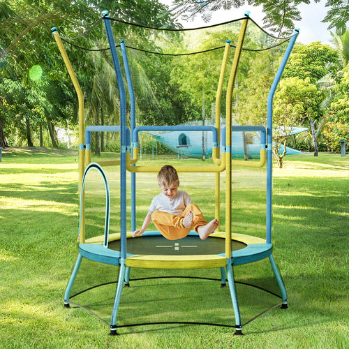 Mini Trampoline for Kids with Safety Enclosure Net and Foam Handles, Yellow