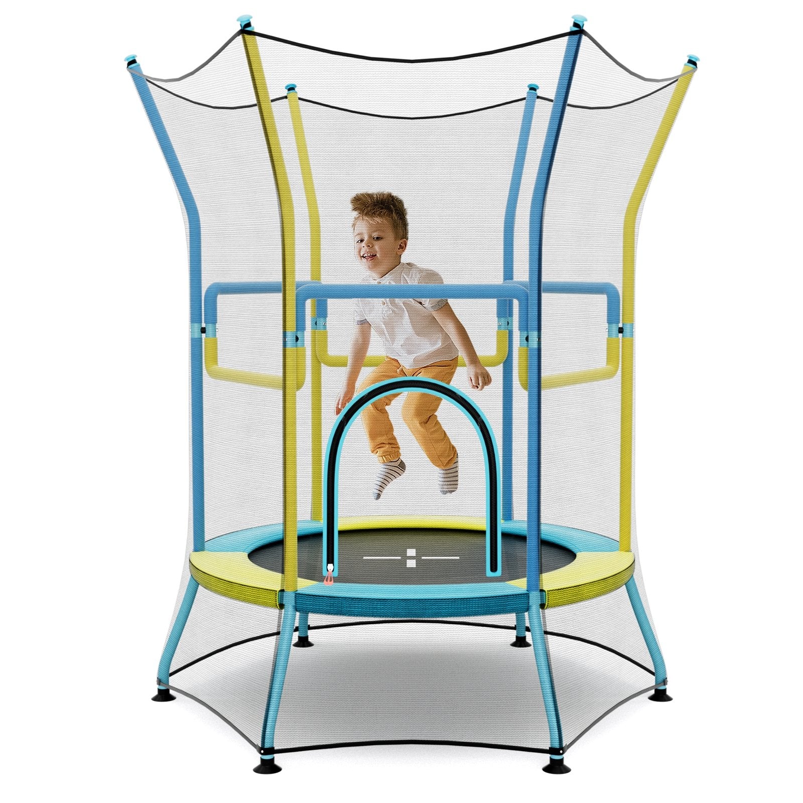 Mini Trampoline for Kids with Safety Enclosure Net and Foam Handles, Yellow Trampolines   at Gallery Canada