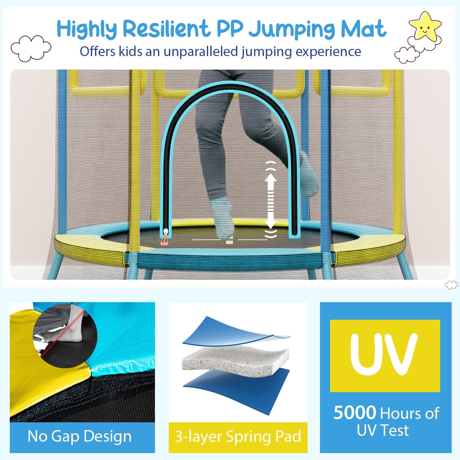 Mini Trampoline for Kids with Safety Enclosure Net and Foam Handles, Yellow Trampolines   at Gallery Canada