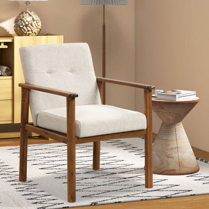 Modern Accent Linen Fabric Armchair with Solid Wood Legs and Soft Cushioned Seat, Natural Accent Chairs   at Gallery Canada