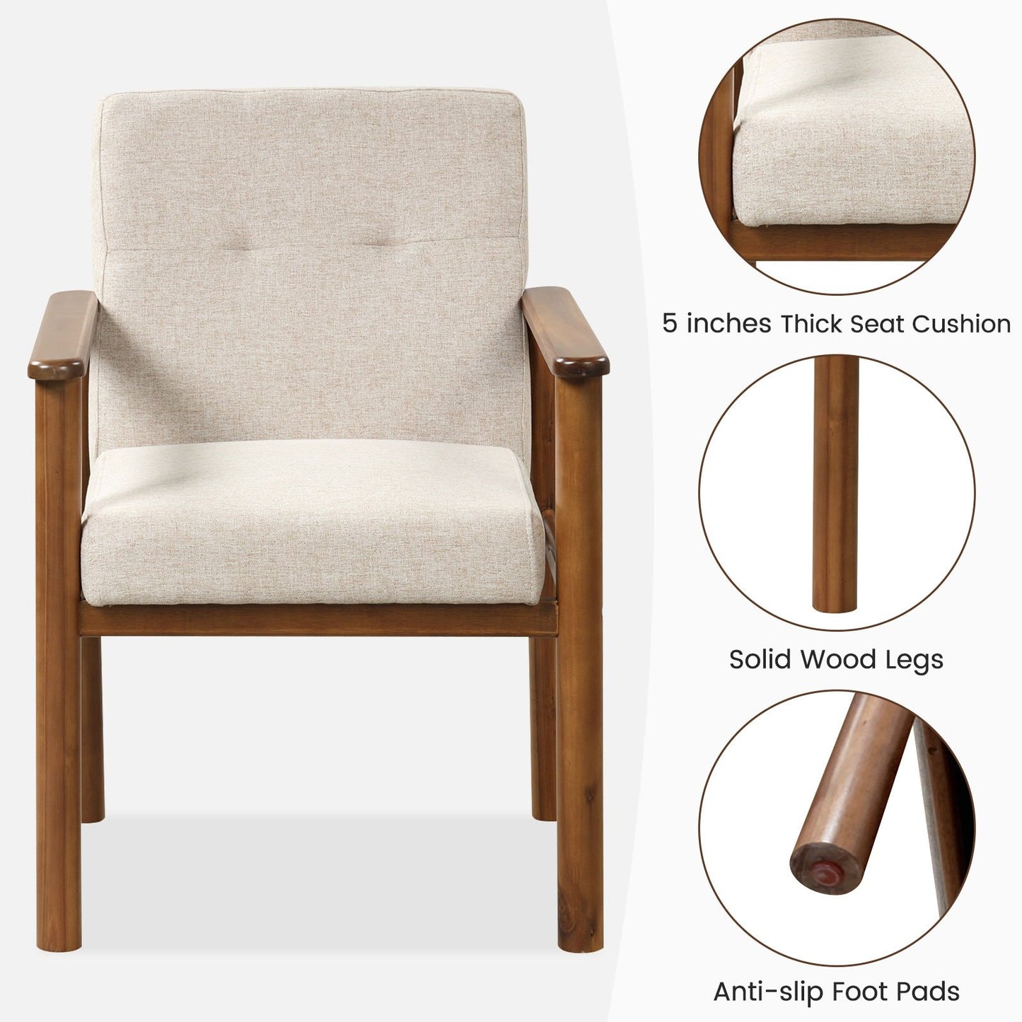 Modern Accent Linen Fabric Armchair with Solid Wood Legs and Soft Cushioned Seat, Natural Accent Chairs   at Gallery Canada