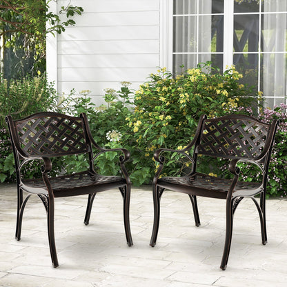 Cast Aluminum Patio Chairs Set of 2 Dining Chairs with Armrests Diamond Pattern, Bronze Patio Dining Chairs   at Gallery Canada