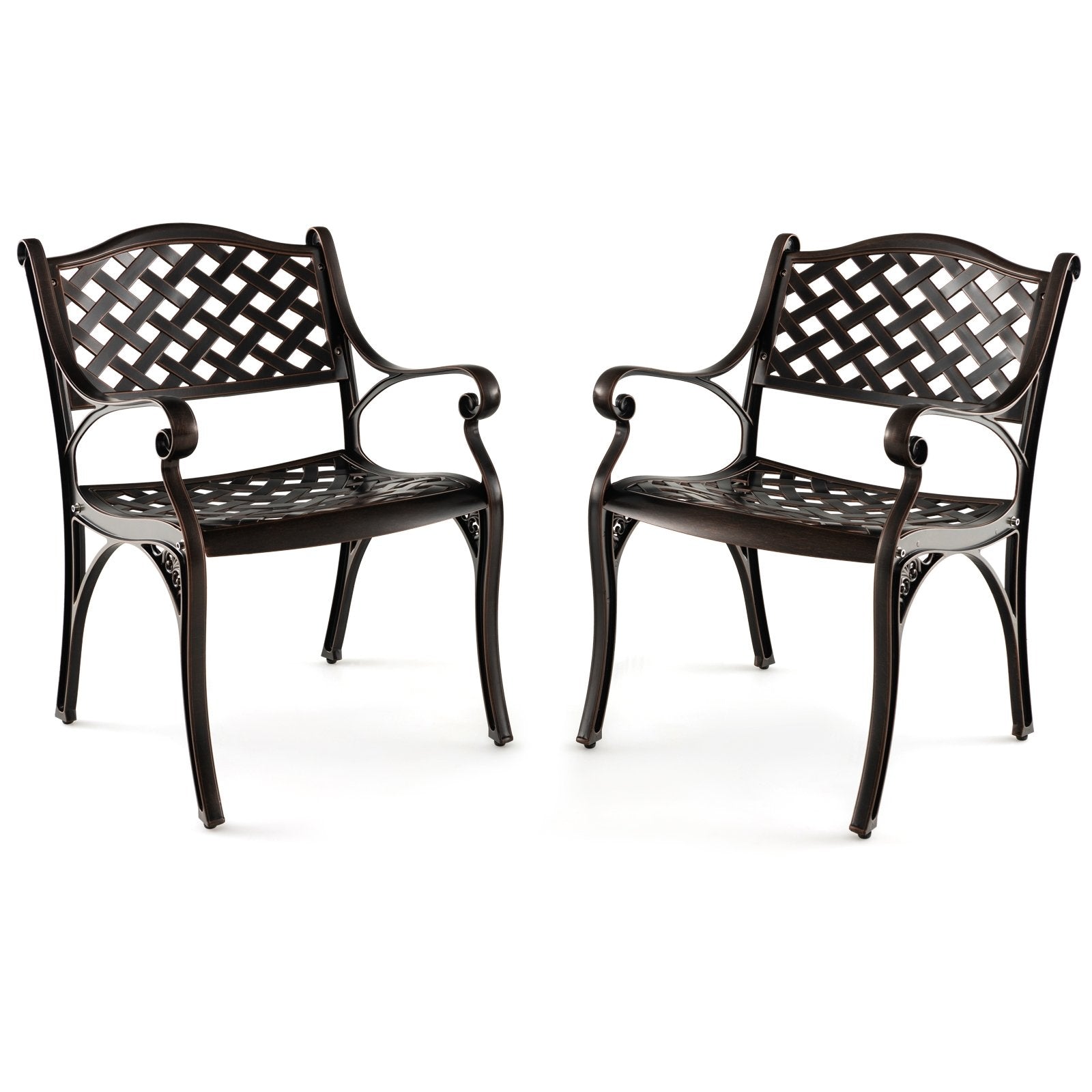 Cast Aluminum Patio Chairs Set of 2 Dining Chairs with Armrests Diamond Pattern, Bronze Patio Dining Chairs   at Gallery Canada