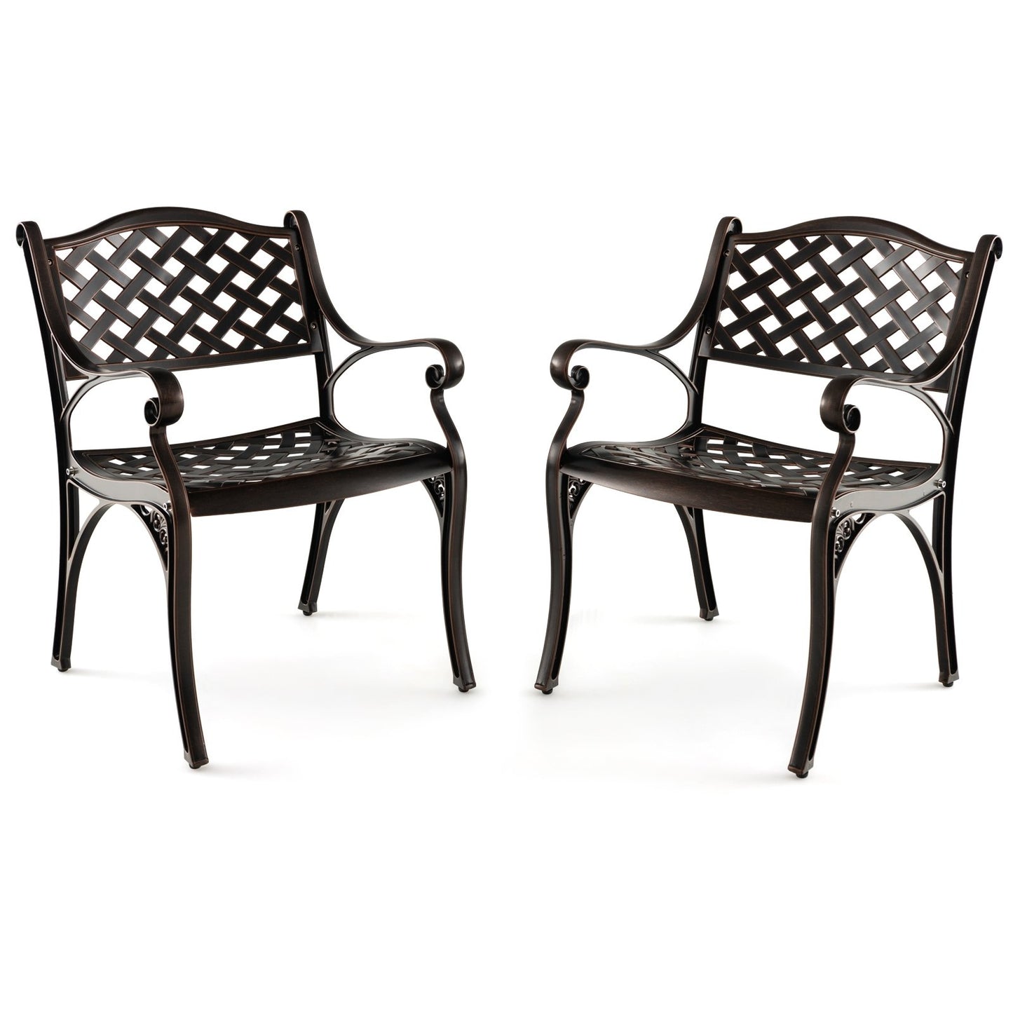 Cast Aluminum Patio Chairs Set of 2 Dining Chairs with Armrests Diamond Pattern, Bronze Patio Dining Chairs   at Gallery Canada