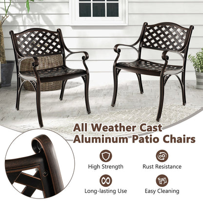 Cast Aluminum Patio Chairs Set of 2 Dining Chairs with Armrests Diamond Pattern, Bronze Patio Dining Chairs   at Gallery Canada